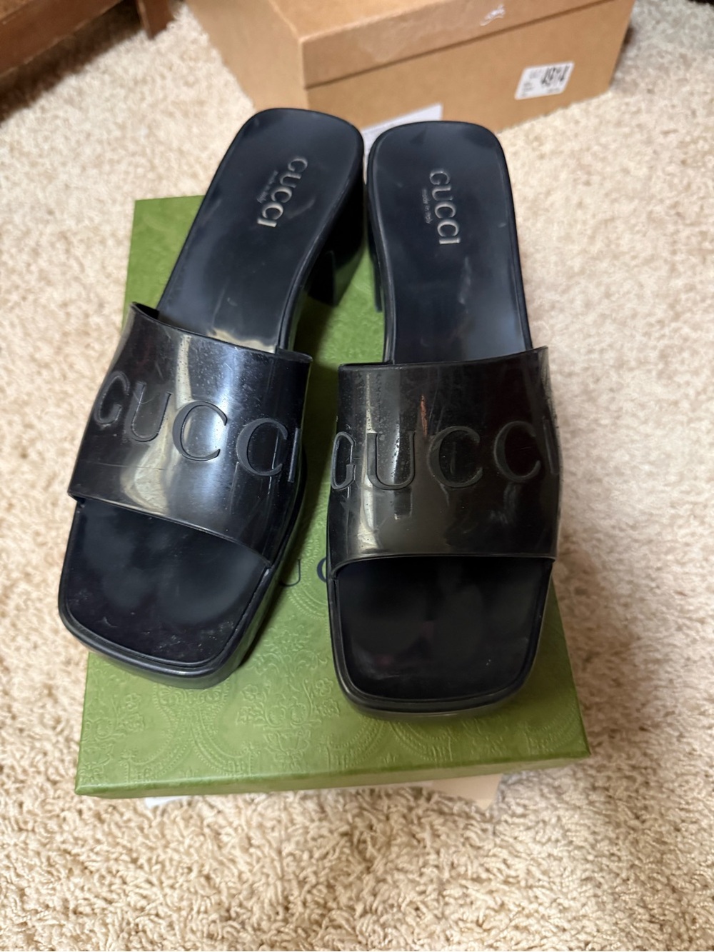Gucci Black Patent Slide Mules with Embossed Logo 41 11